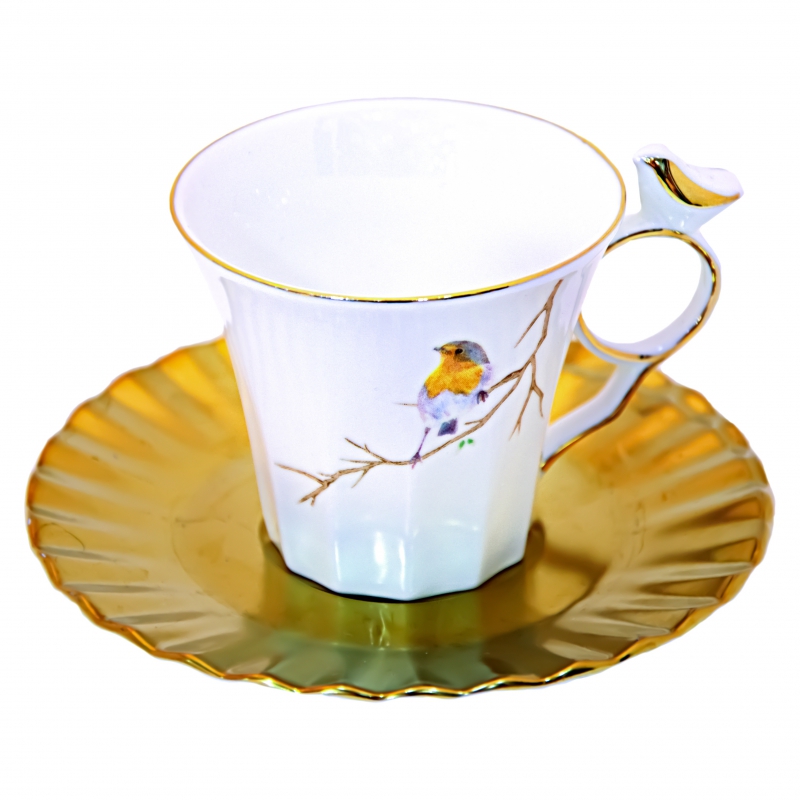 Բաժակ Սուրճի ANGELA TB BRD-250 Ծիտ Ոսկե Ափսե Կերամ. 2